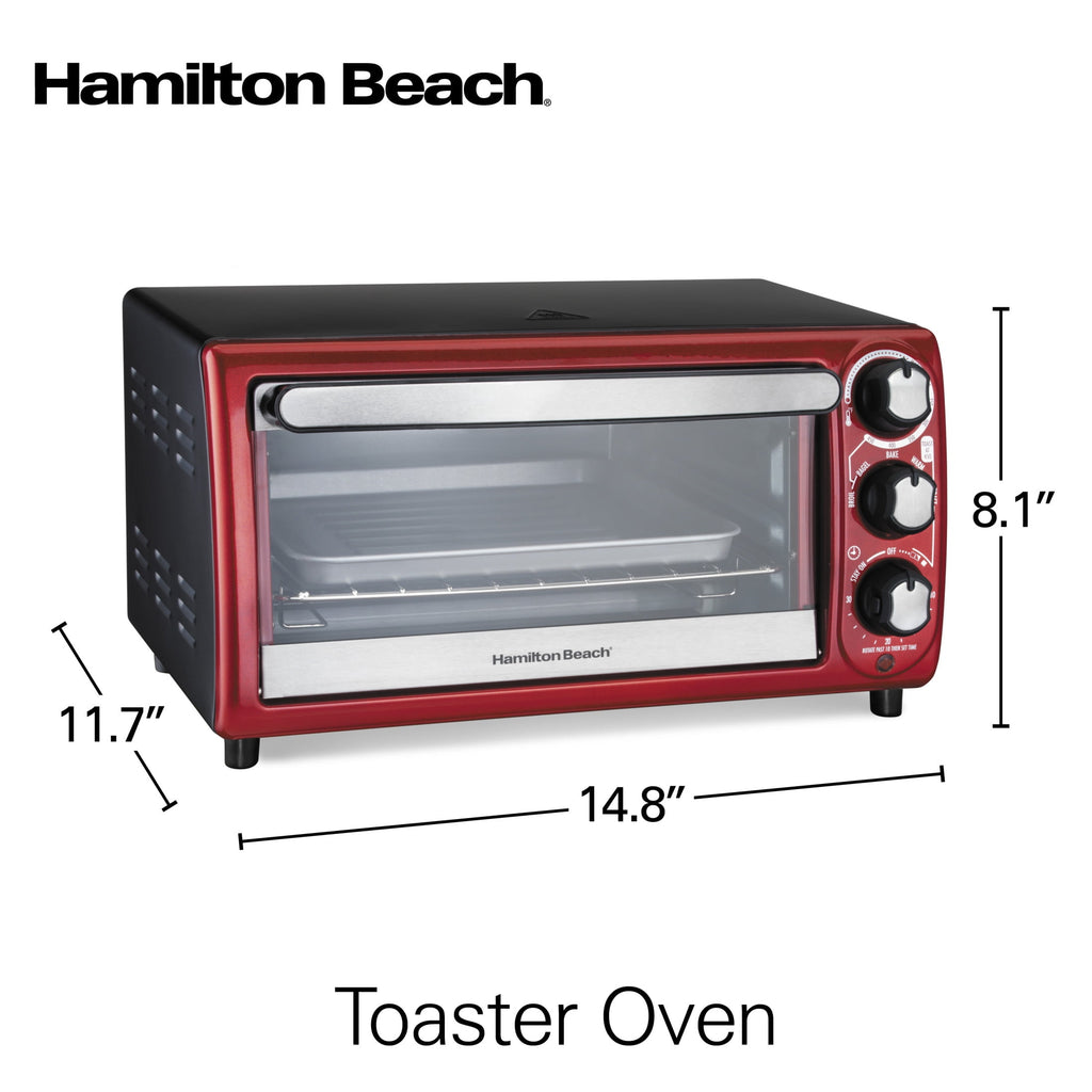 Hamilton Beach 4-Slice Countertop Toaster Oven with 5 Versatile Cooking Modes - Red