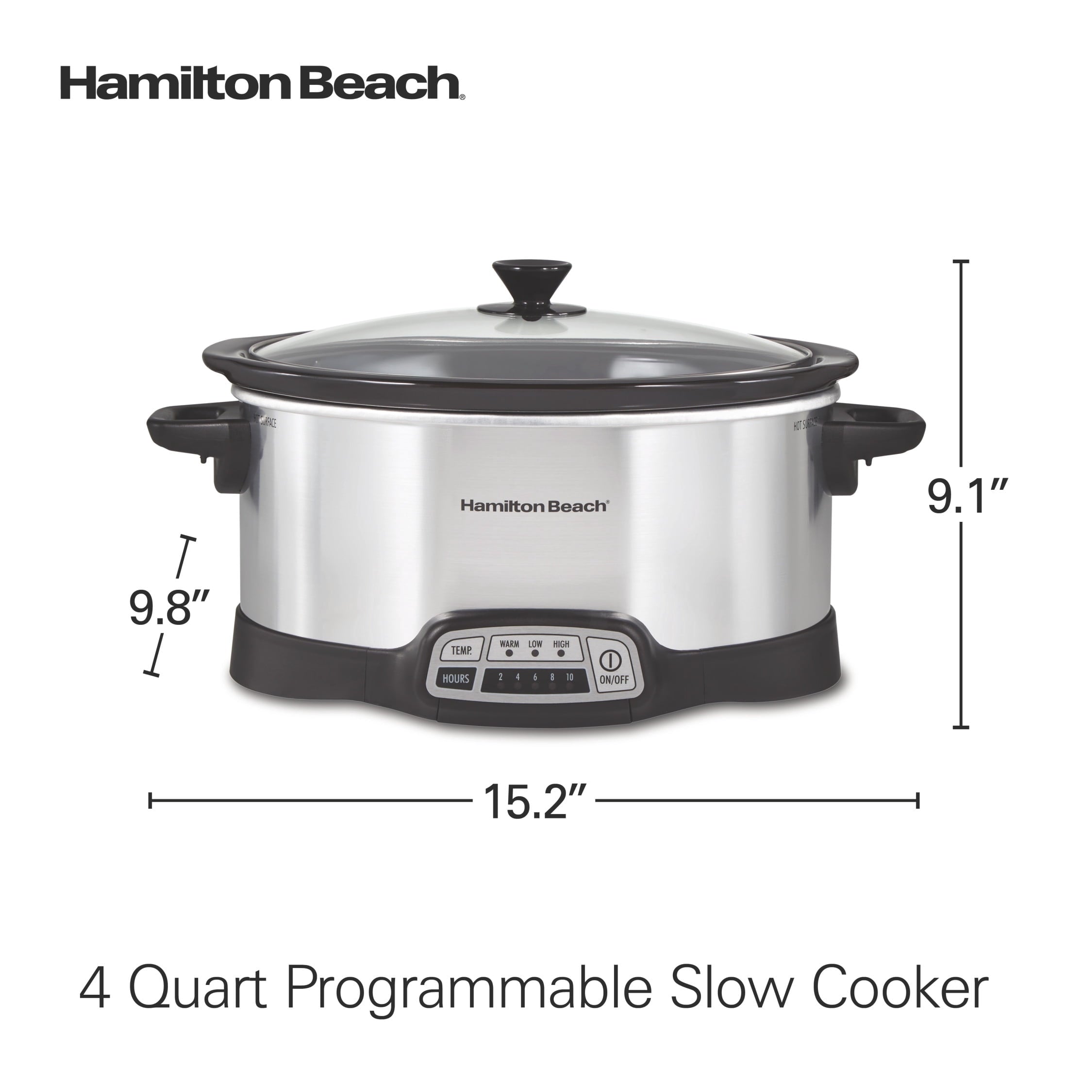 Hamilton Beach 4 Qt Programmable Slow Cooker - Stoneware Crock with Removable Pot, Stainless Steel