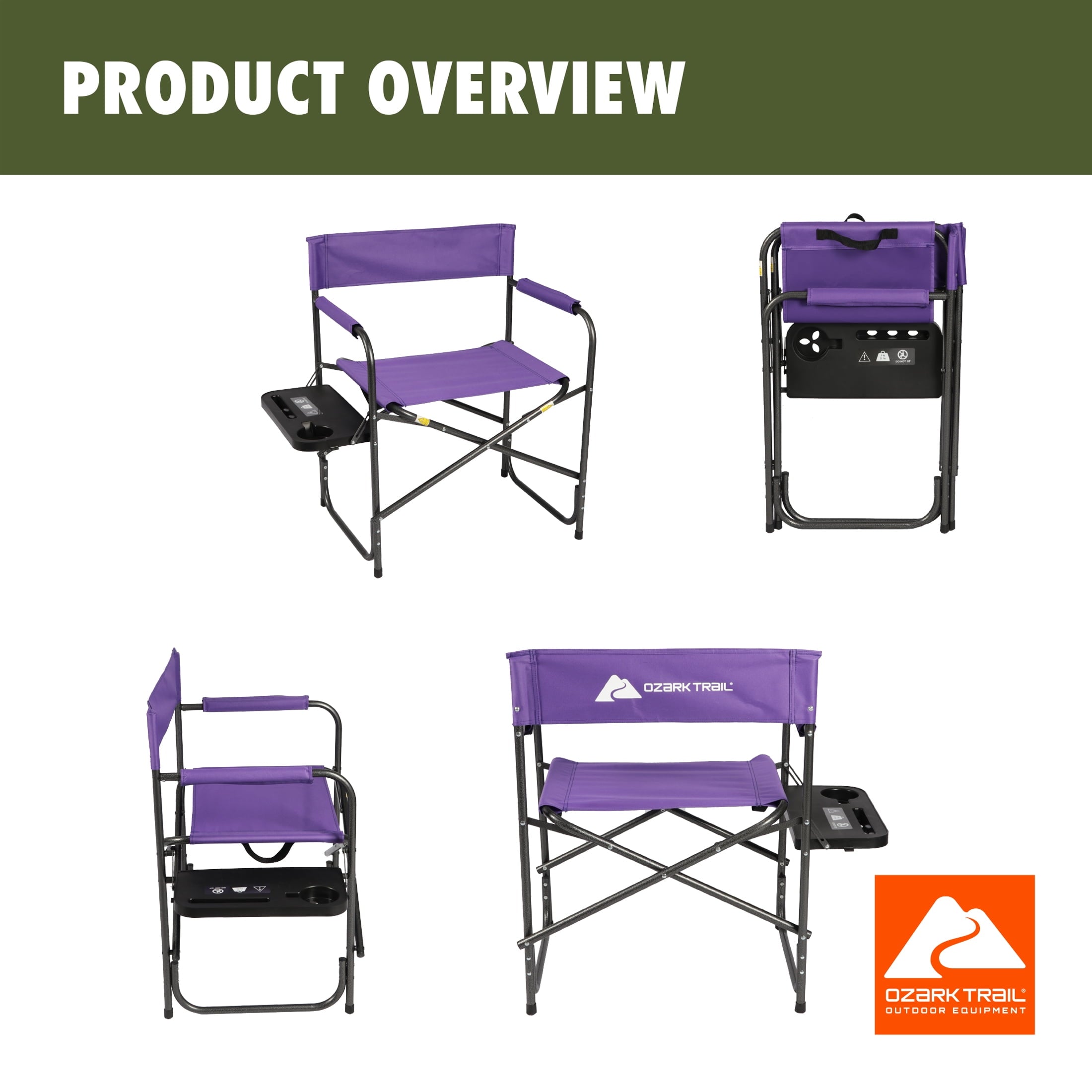 Ozark Trail Director Chair with Side Table - Purple