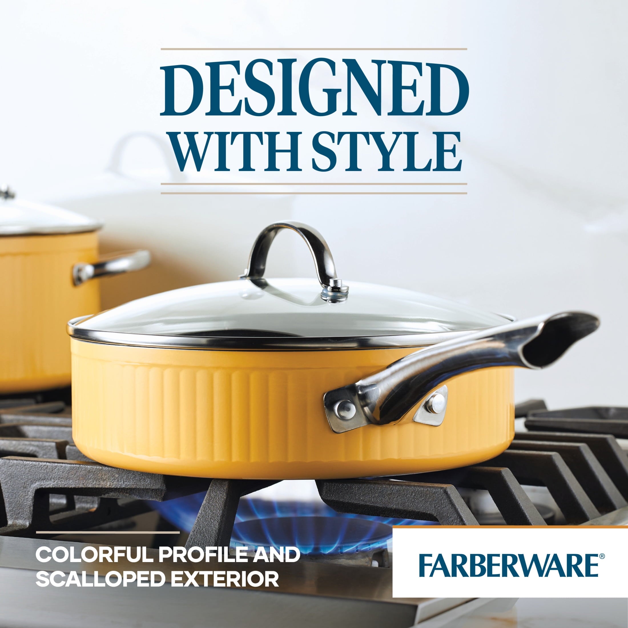 Farberware Style 3 Quart Nonstick Saute Pan with Tempered Glass Lid - Dishwasher Safe and Oven Safe to 500Â°F, Yellow