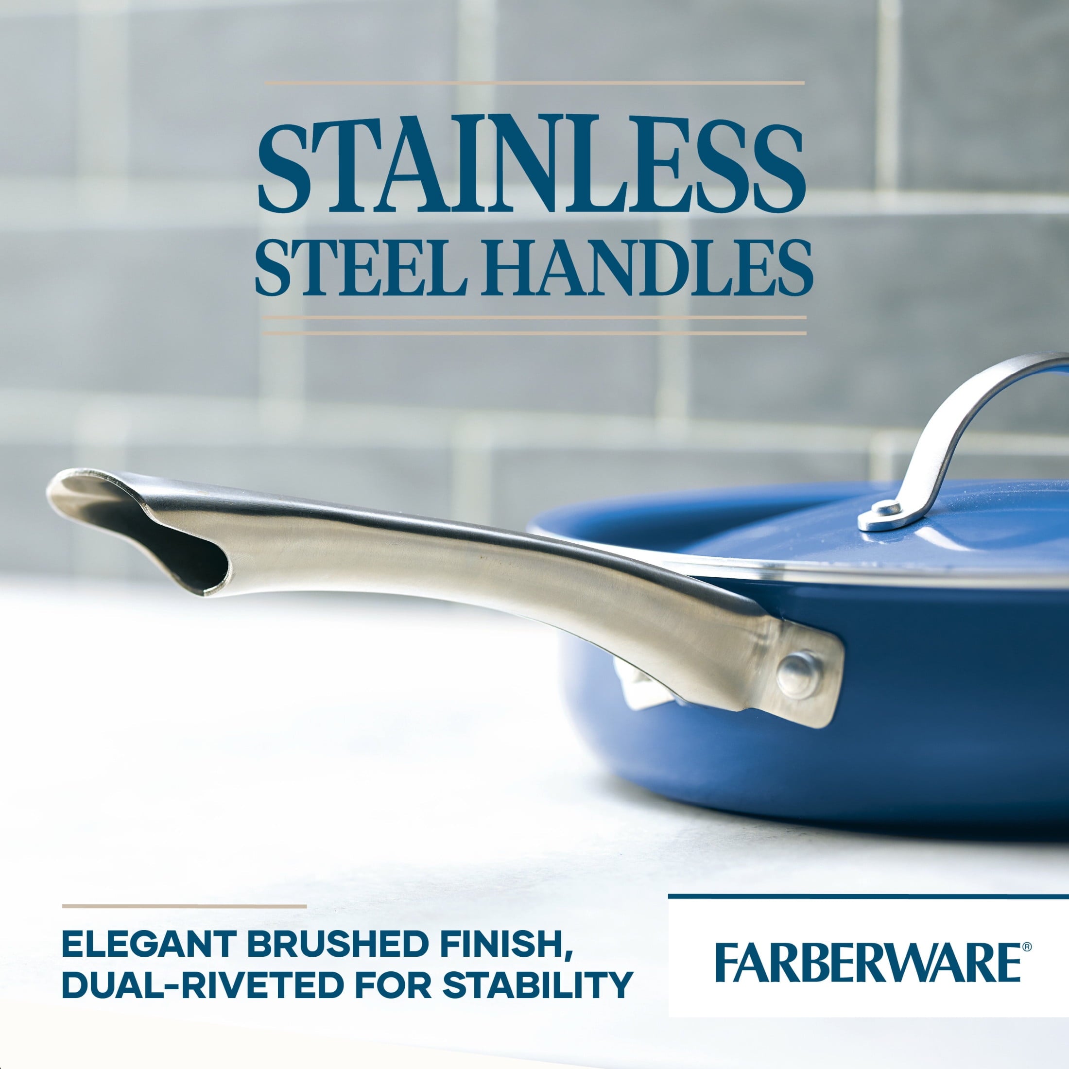 Farberware Vibrance 2.75 Quart Ceramic Nonstick Saute Pan with Lid - Dishwasher Safe and Oven Safe to 500°F, Blue