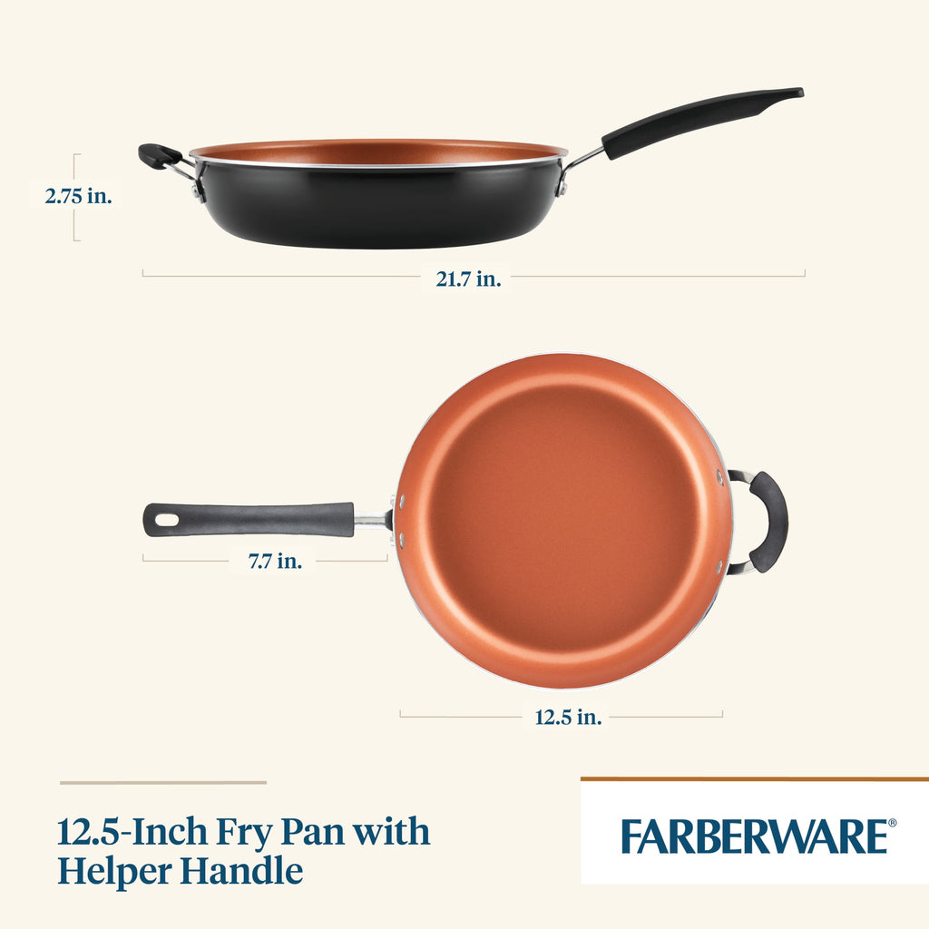 Farberware Easy Clean 12.5 Inch Ceramic Nonstick Frying Pan with Helper Handle - Dishwasher Safe, Black