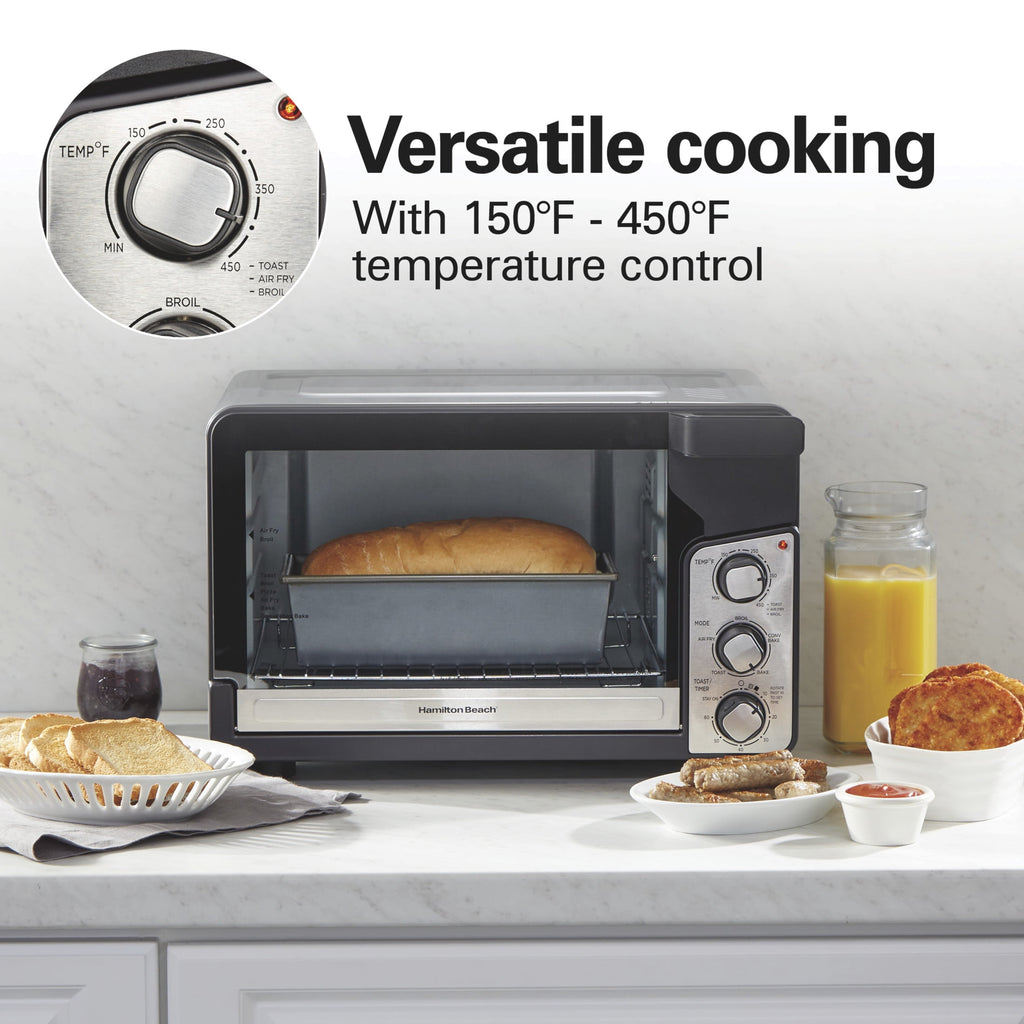 Hamilton Beach Easy View XL Air Fryer Toaster Oven with Sure-Crisp Air Fry technology - 6 Slice, 5-in-1 Countertop Oven, Black