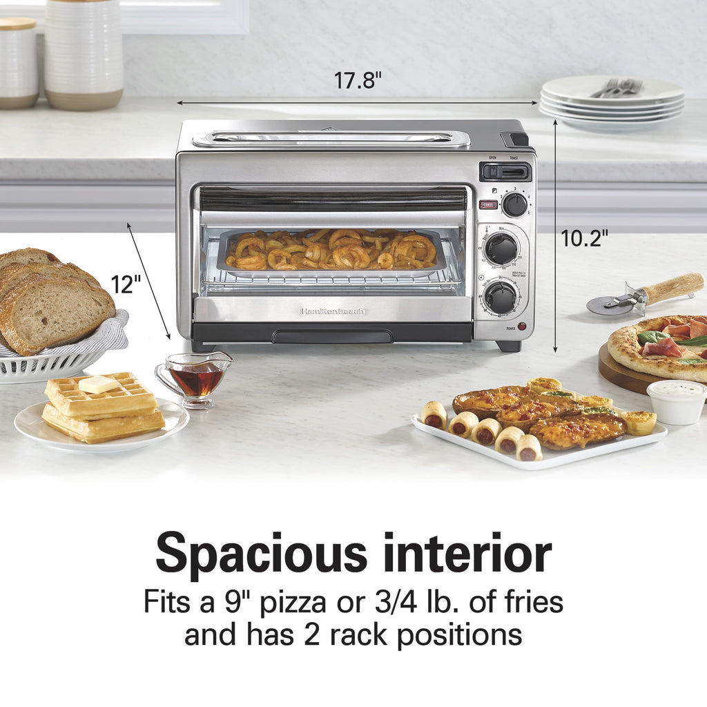 Hamilton Beach Space Saving Oven + Toaster - Holds a 9" Pizza or 3/4 Lb. of Fries, Stainless Steel Exterior