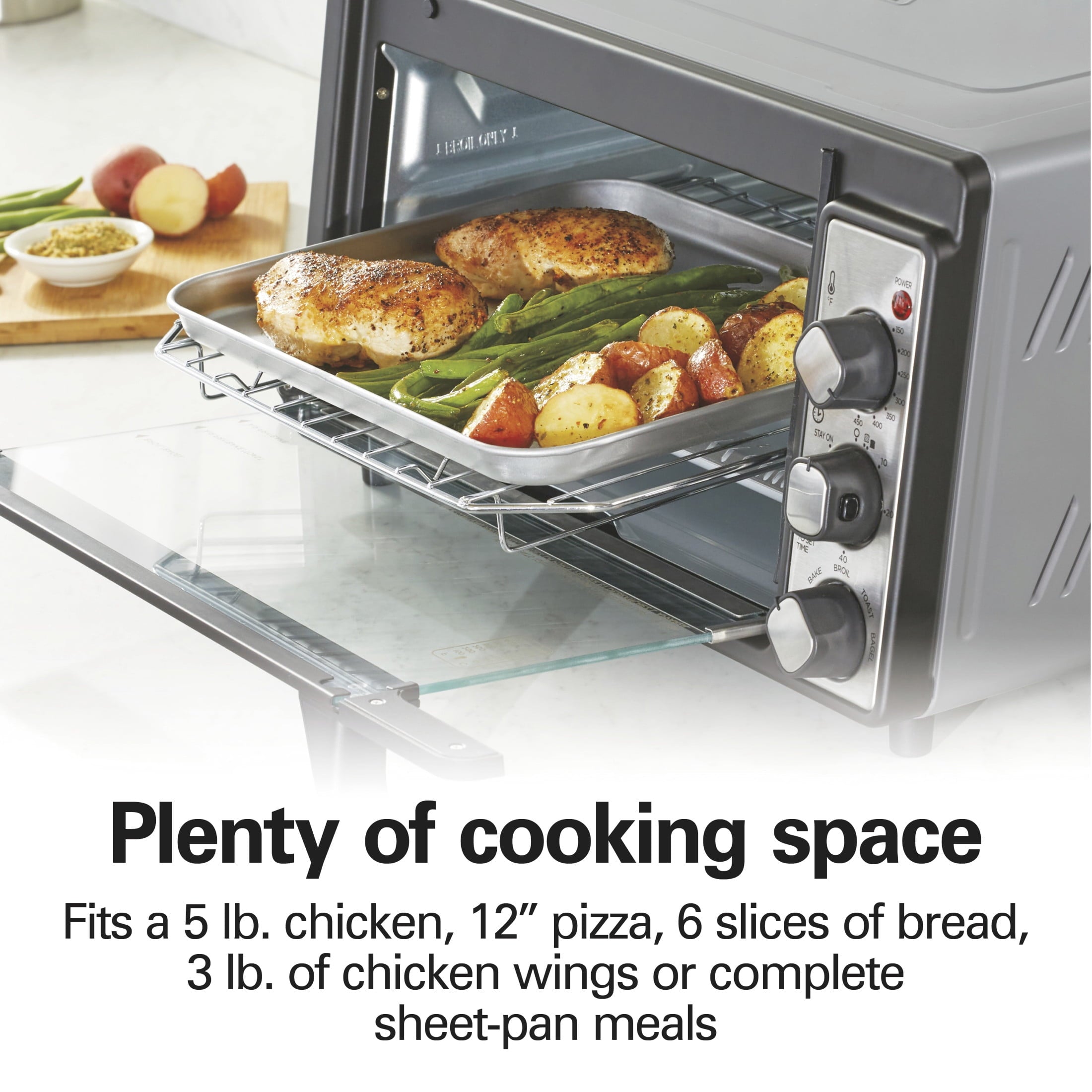 Hamilton Beach 6 Slice Sure-Crisp Air Fry Oven with Easy-View Window - Silver with Black and Stainless Steel Accents, 31480