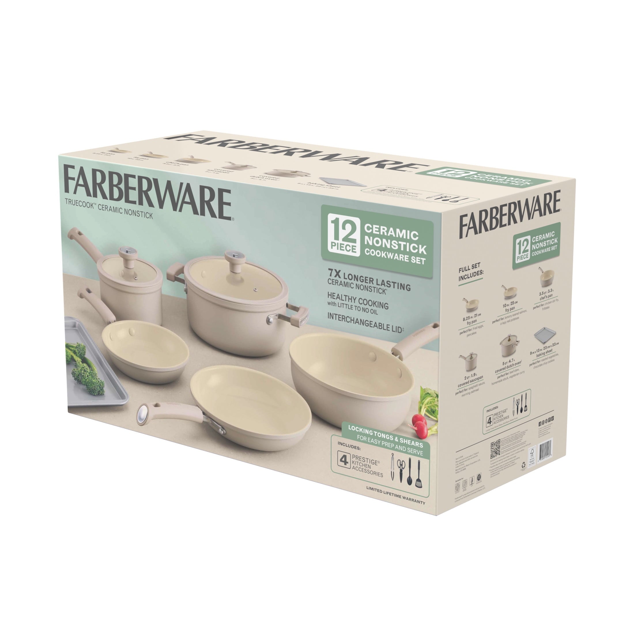 Farberware TrueCook 12pc Ceramic Cookware Set - Dishwasher and Oven Safe, Taupe