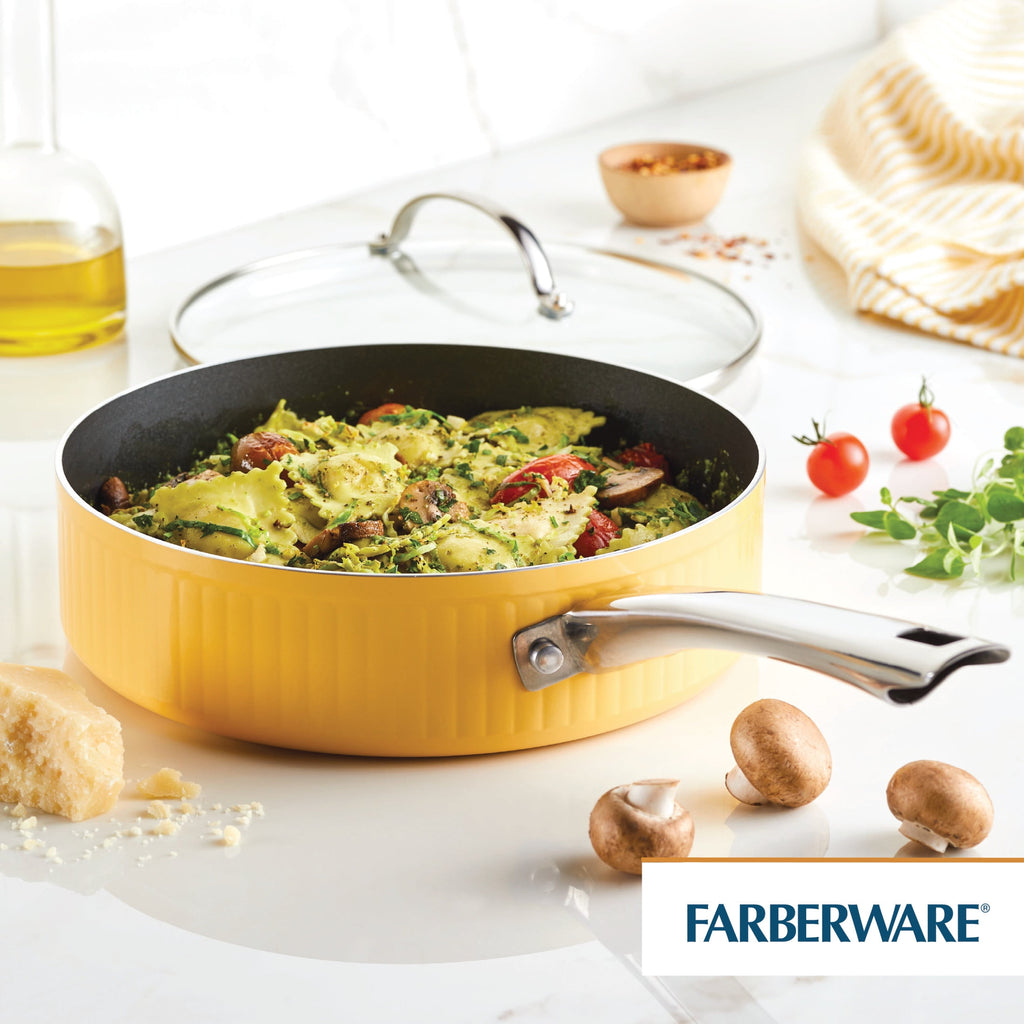 Farberware Style 3 Quart Nonstick Saute Pan with Tempered Glass Lid - Dishwasher Safe and Oven Safe to 500Â°F, Yellow