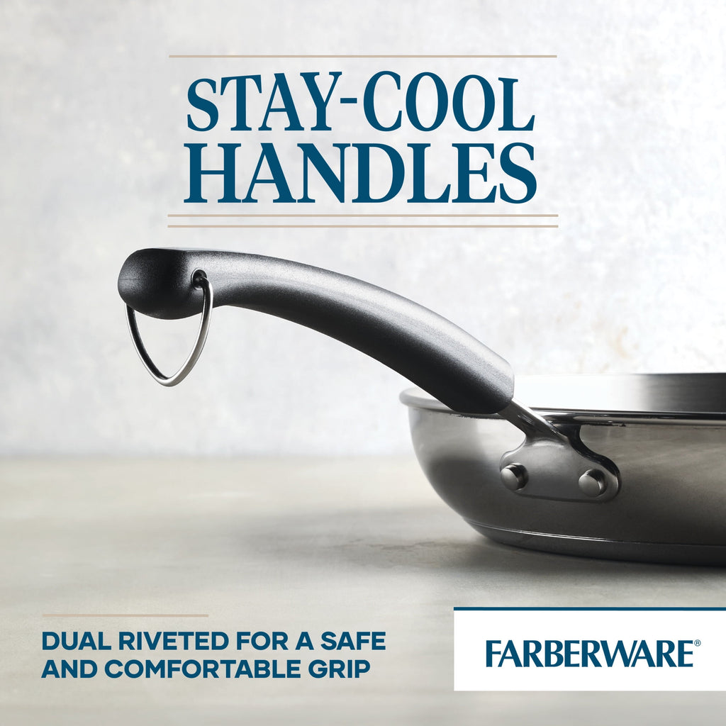Farberware Brilliance 12.25 Inch Frying Pan - Induction Compatible, Metal Utensil and Dishwasher Safe, Stainless Steel