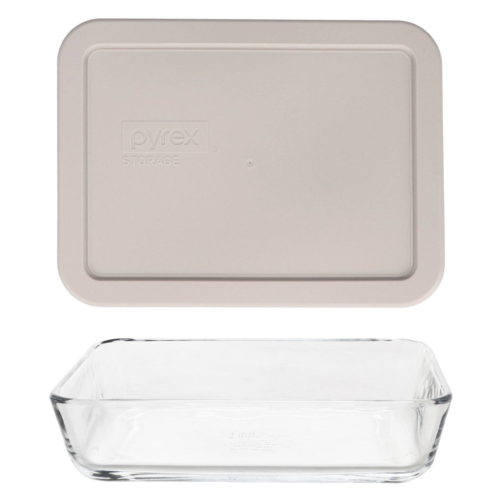 Pyrex 7210 3-Cup Glass Dish & 7210-PC Warm Stone Gray Food Storage Lid