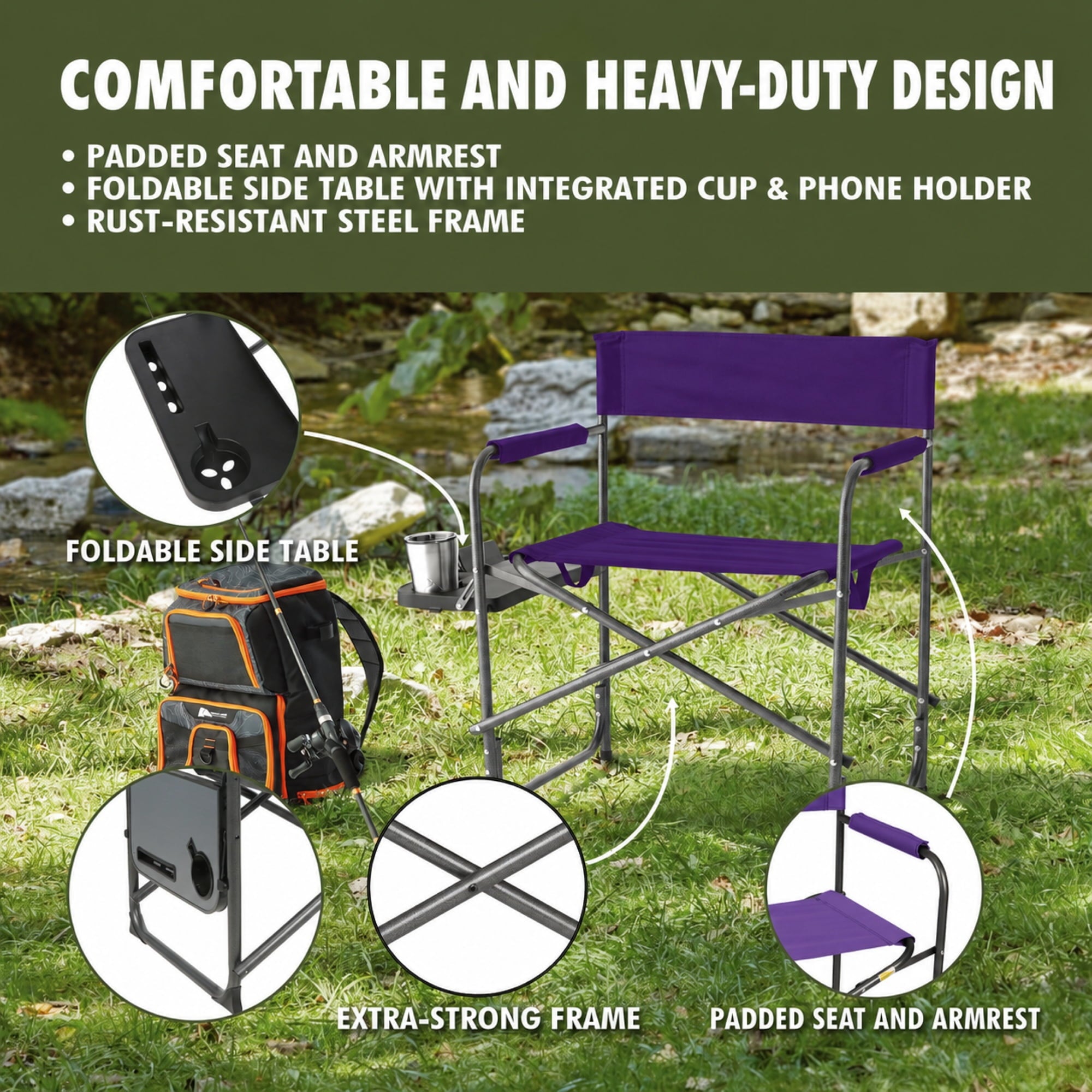 Ozark Trail Director Chair with Side Table - Purple
