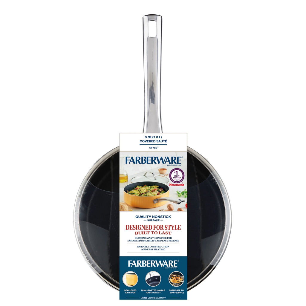 Farberware Style 3 Quart Nonstick Saute Pan with Tempered Glass Lid - Dishwasher Safe and Oven Safe to 500Â°F, Yellow