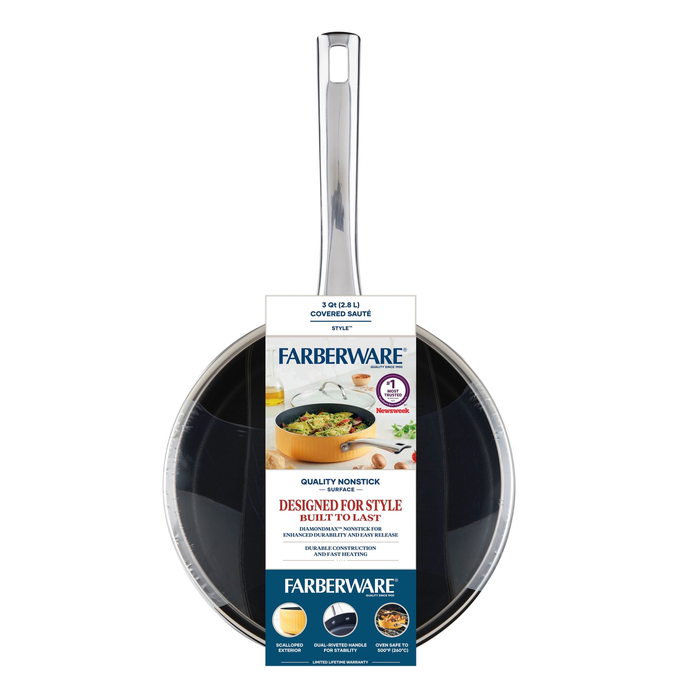 Farberware Style 3 Quart Nonstick Saute Pan with Tempered Glass Lid - Dishwasher Safe and Oven Safe to 500Â°F, Yellow