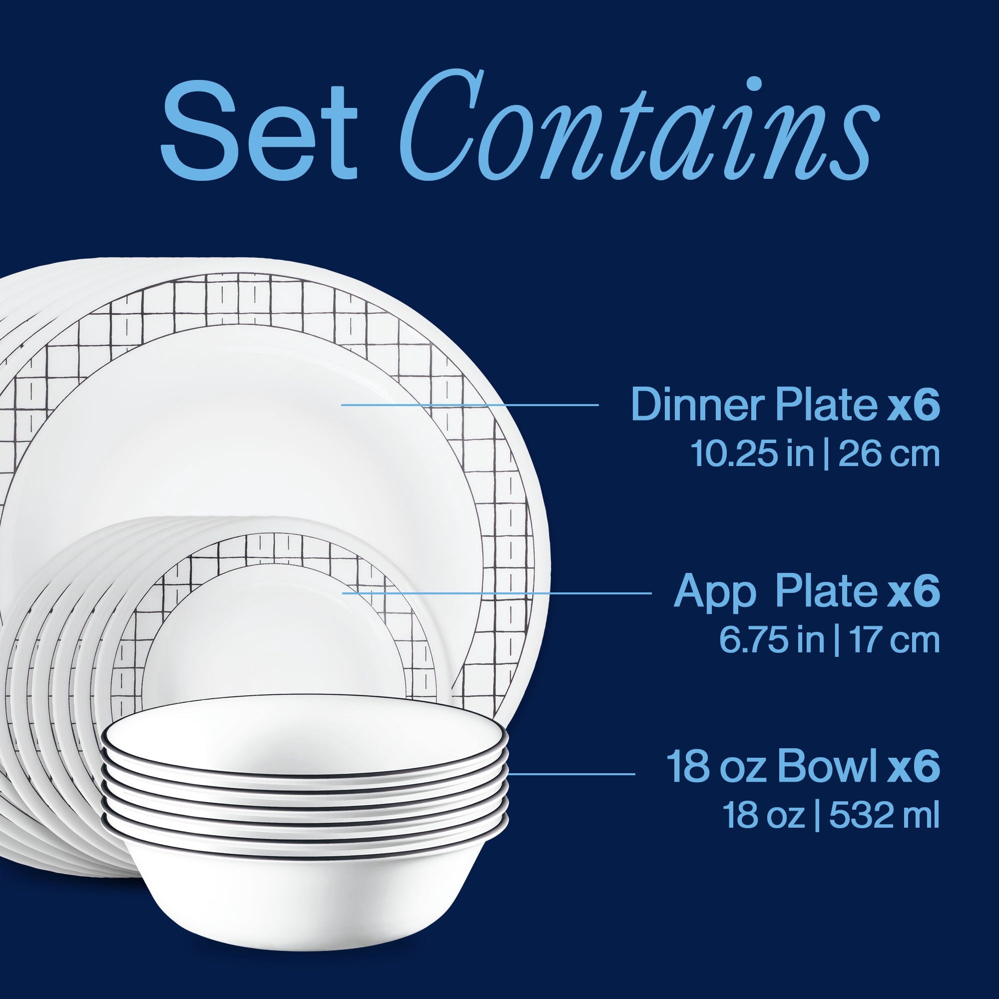 Corelle Delicate Grid 18-Piece Glass Dinnerware Set (Service for 6)