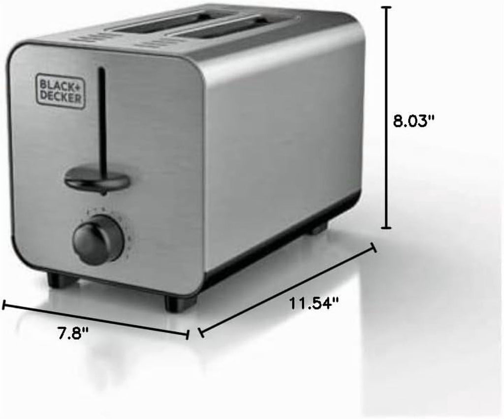 BLACK+DECKER 2-Slice Stainless Steel Toaster with 7 Toast Shades - Extra-Wide Self-Centering Slots