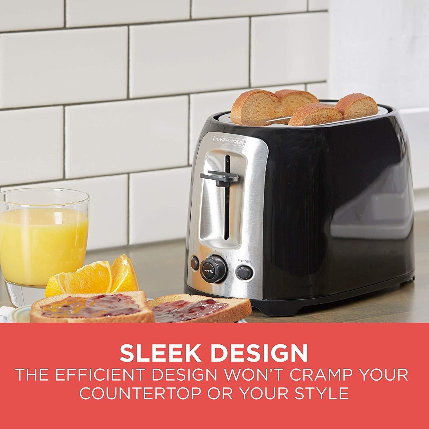BLACK+DECKER 2-Slice Toaster - TR1278BD, Extra Wide Slots, 7 Shade Settings, 850 Watts, Frozen and Bagel Buttons