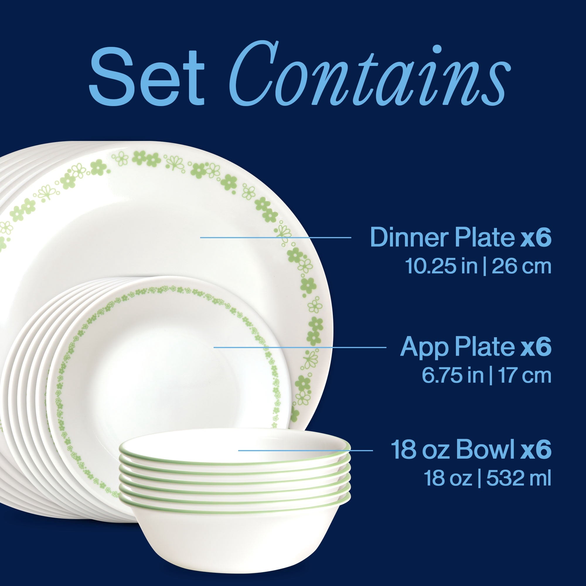 Corelle Spring Blossom 18-Piece Glass Dinnerware Set (Service for 6)