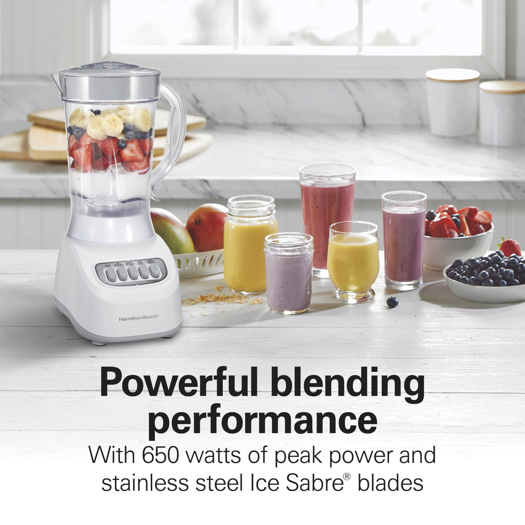 Hamilton Beach Smoothie Blender - 48 oz BPA-Free Jar 650 W 12-Function Countertop Blender for Kitchen, White