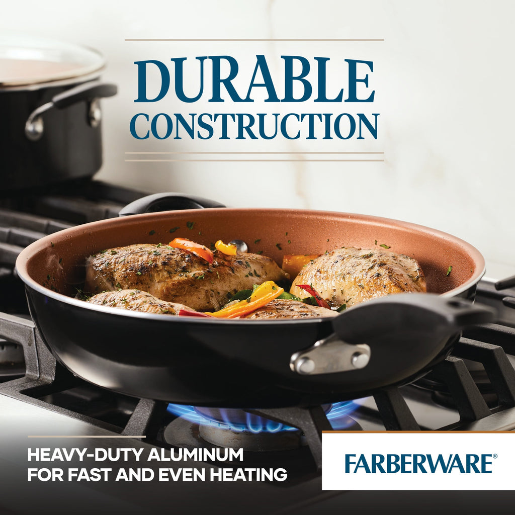 Farberware Easy Clean 12.5 Inch Ceramic Nonstick Frying Pan with Helper Handle - Dishwasher Safe, Black