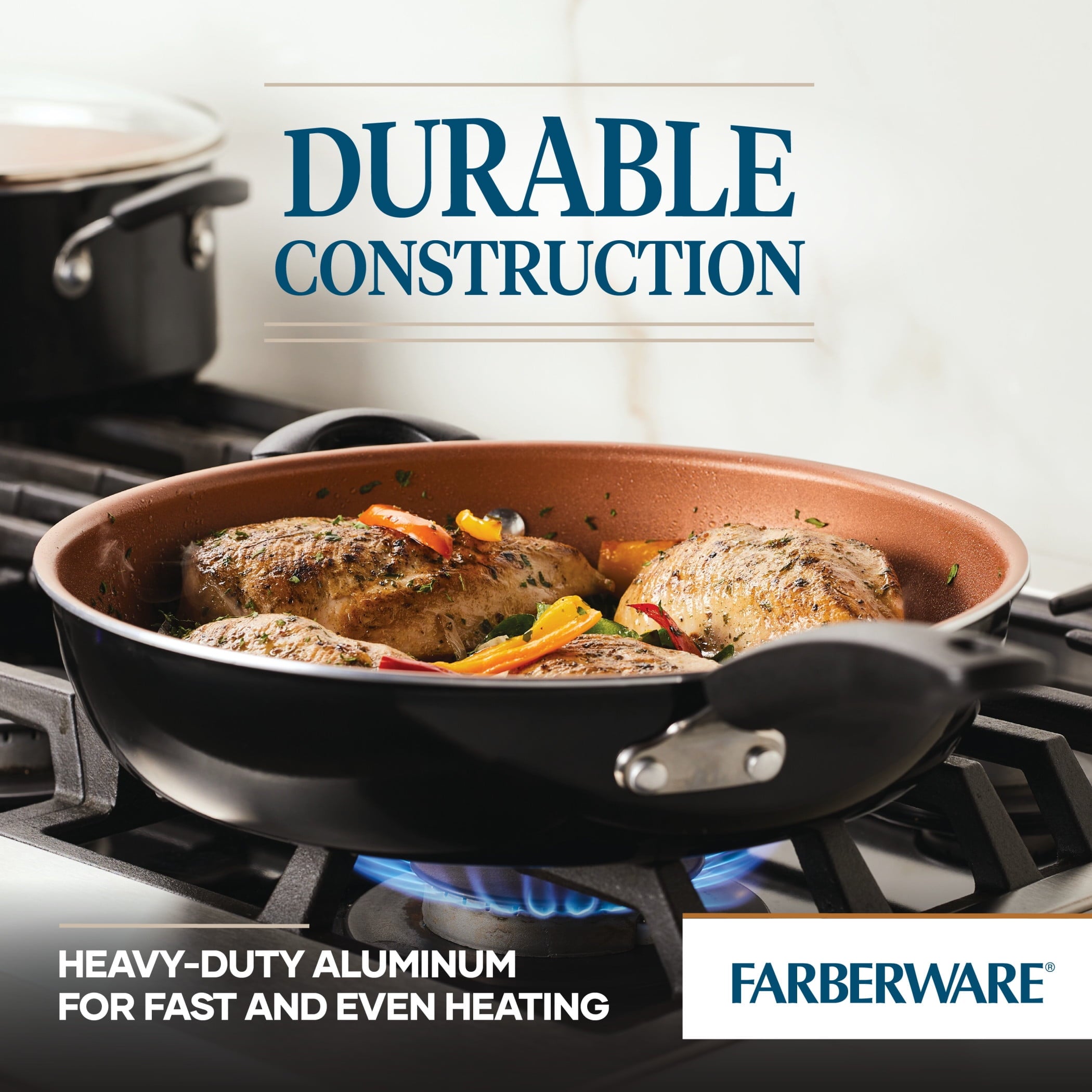 Farberware Easy Clean 12.5 Inch Ceramic Nonstick Frying Pan with Helper Handle - Dishwasher Safe, Black