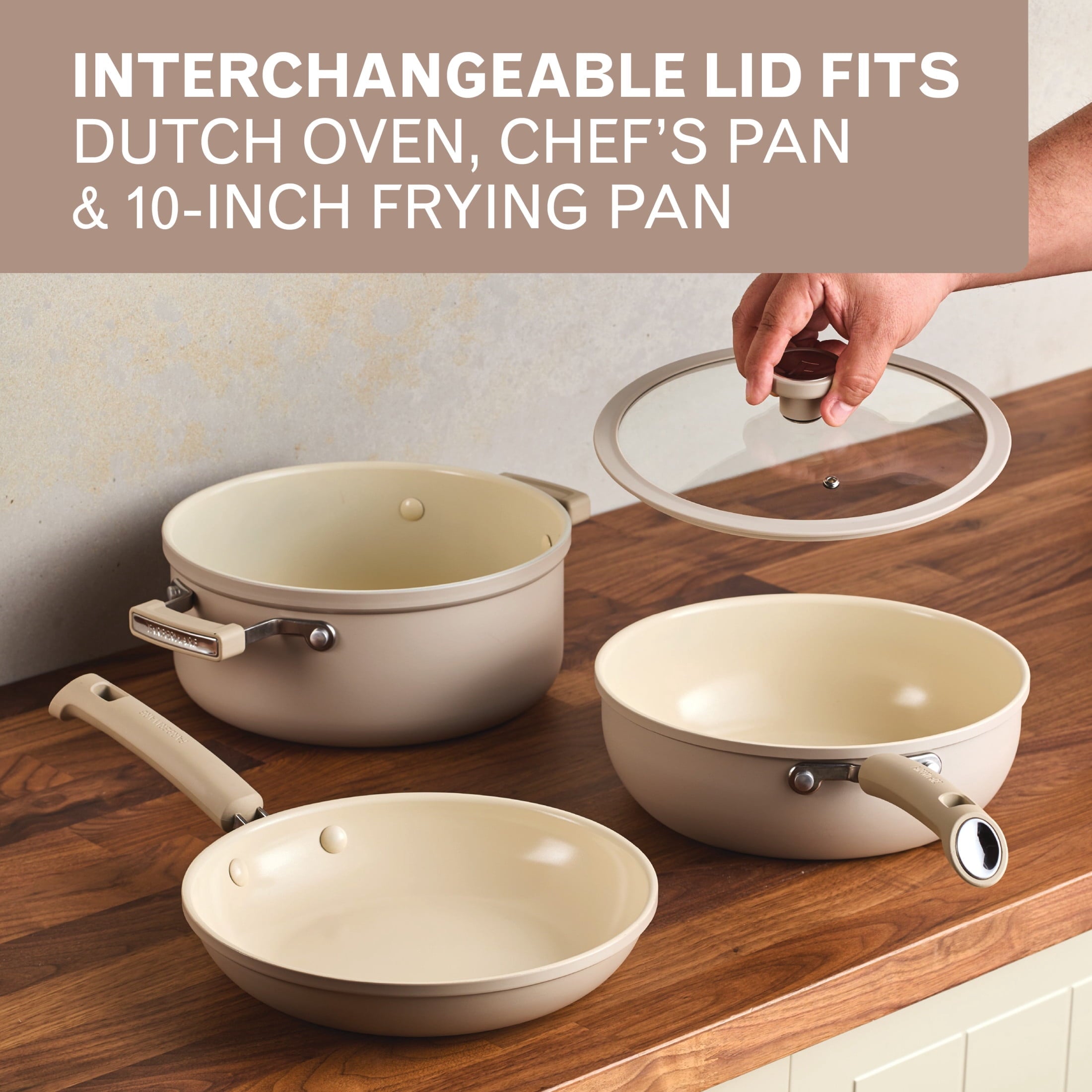 Farberware TrueCook 12pc Ceramic Cookware Set - Dishwasher and Oven Safe, Taupe