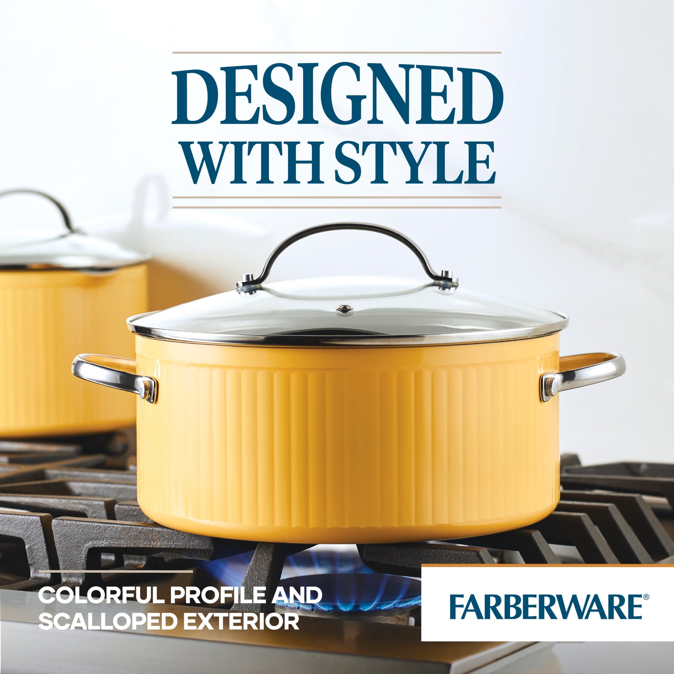 Farberware Style 10 Pcs Nonstick Cookware Set with Cooking Tools - Dishwasher Safe and Oven Safe to 500°F, Yellow