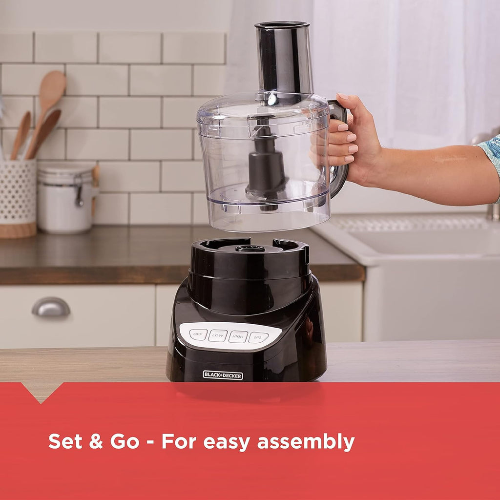BLACK+DECKER Food Processor and Vegetable Chopper - 8-Cup Capacity, 450W, Stainless Steel Blades, Grate, Shred, Slice, Mince, Puree, Black, FP4100B