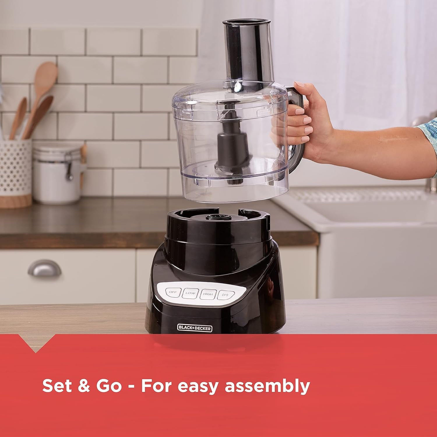 BLACK+DECKER Food Processor and Vegetable Chopper - 8-Cup Capacity, 450W, Stainless Steel Blades, Grate, Shred, Slice, Mince, Puree, Black, FP4100B