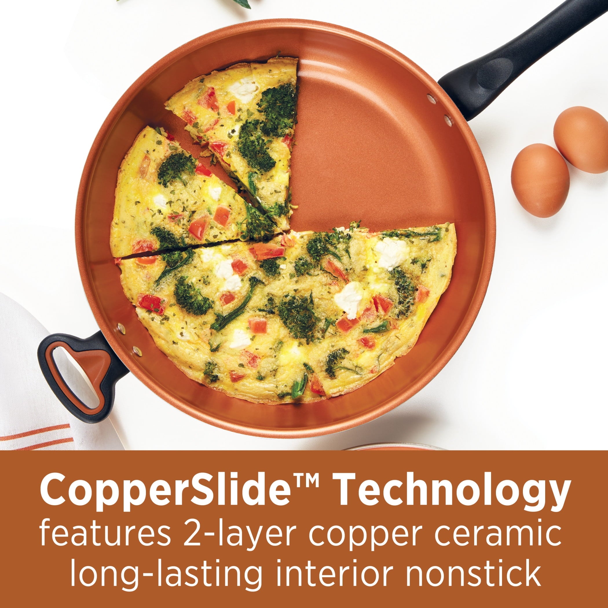 Farberware Glide Copper 12.5 Inch Ceramic Nonstick Deep Frying Pan with Helper Handle - Dishwasher Safe, Black
