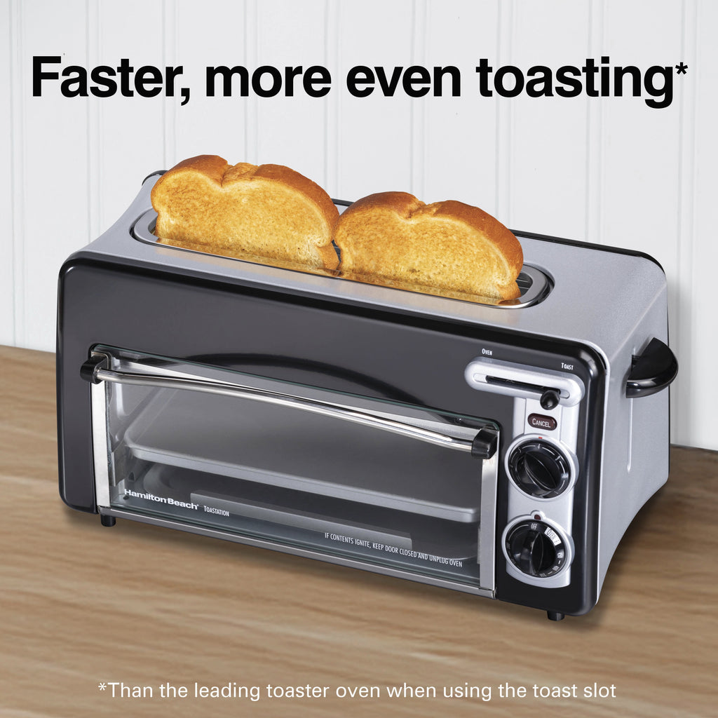 Hamilton Beach Toastation 2-in-1 Toaster and Oven with Extra-Wide - Extra-Long Toast Slot, Black