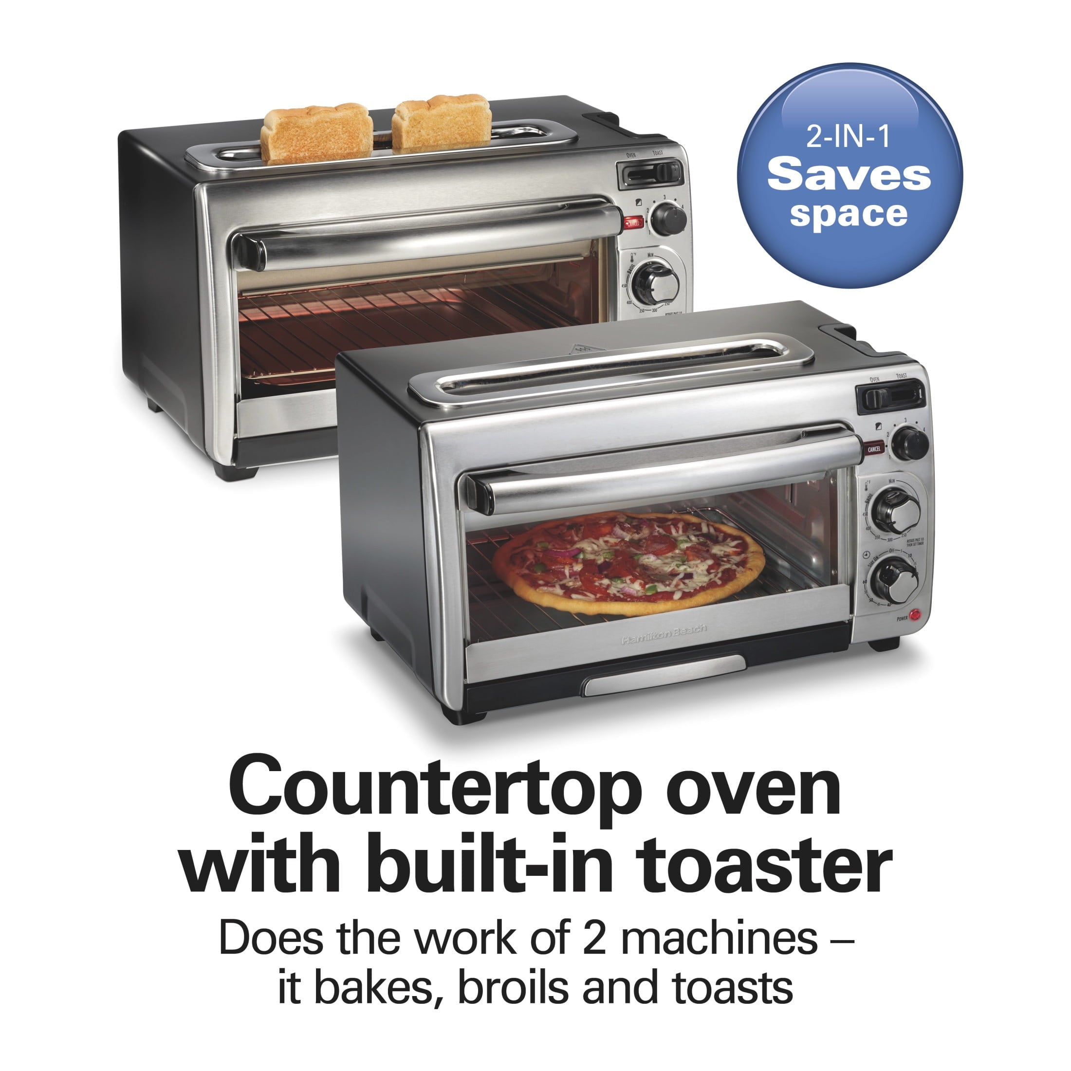 Hamilton Beach 2-in-1 Countertop Toaster Oven & Long Slot 2 Slice Toaster Combo - Stainless Steel