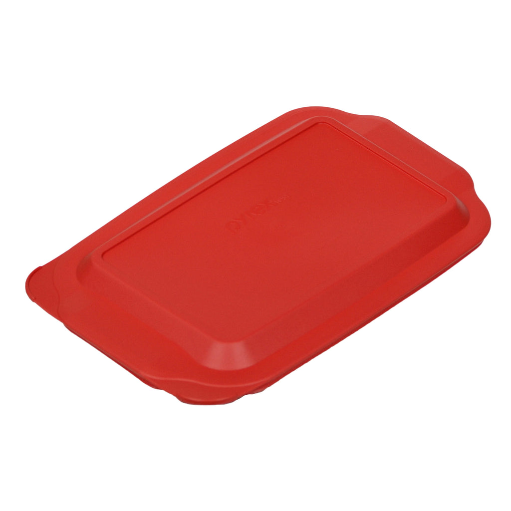 Pyrex (1) 233 3qt Clear Glass Rectangle Baking Dish and (1) 233-PC Red Plastic Lid