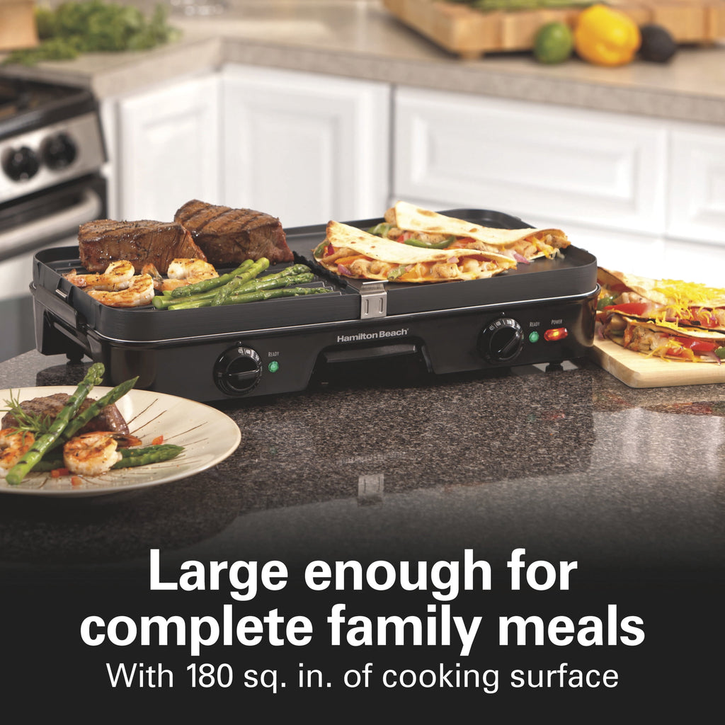 Hamilton Beach 3-in-1 Electric Griddle and Indoor Grill - Nonstick, Black