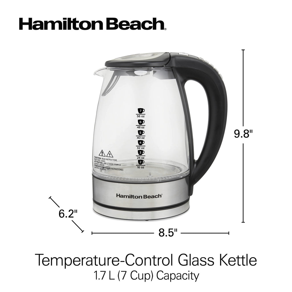 Hamilton Beach Temperature-Control 1.7L Electric Glass Kettle with Auto Shutoff and Ultra-Fast Heating - Tea & Water Kettle