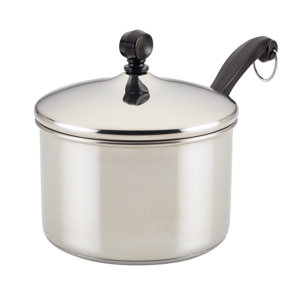 Farberware Classic Series 2 Quart Stainless Steel Sauce Pan with Lid - Induction Compatible, Metal Utensil and Dishwasher Safe, Stainless Steel