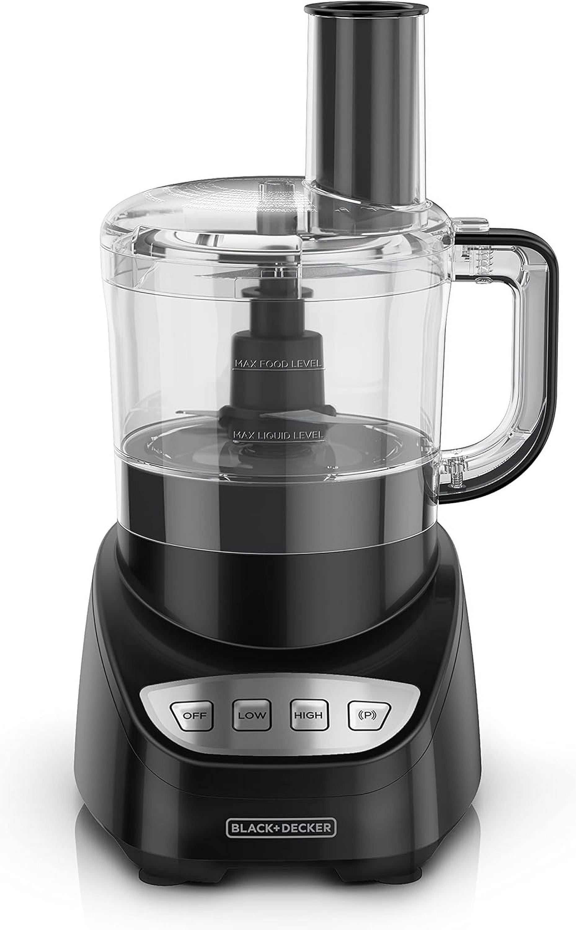 BLACK+DECKER Food Processor and Vegetable Chopper - 8-Cup Capacity, 450W, Stainless Steel Blades, Grate, Shred, Slice, Mince, Puree, Black, FP4100B
