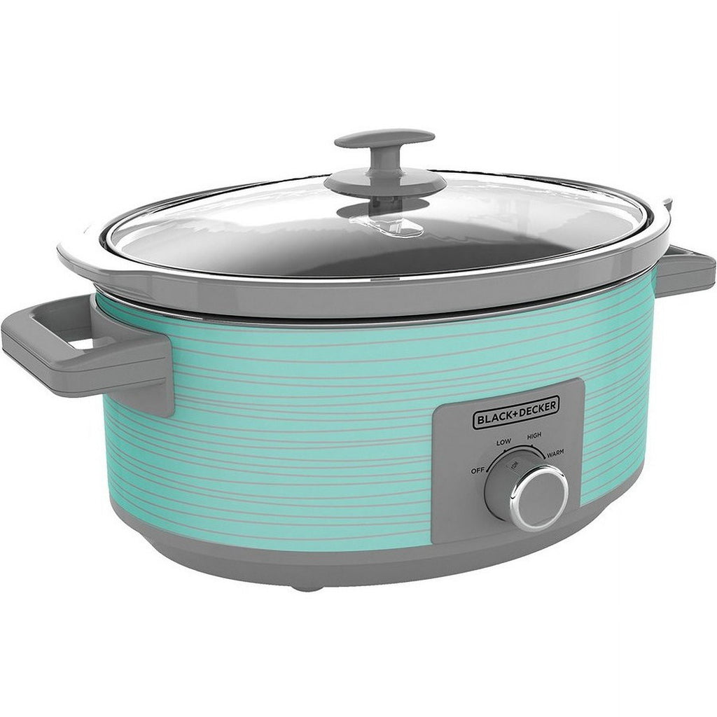 BLACK+DECKER 7-Quart Slow Cooker - SC2007D, Lid Holder, 3 Heat Settings, Extra Large Handles, Dishwasher Safe, Teal