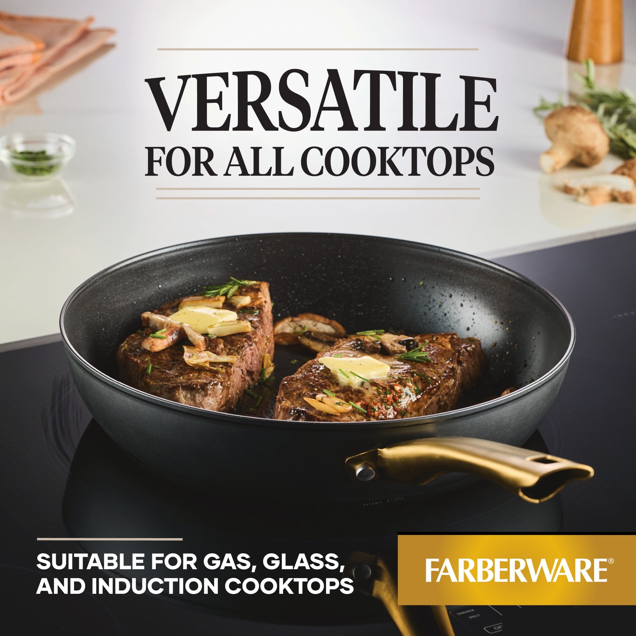 Farberware Forged Induction 12.25 Inch Ceramic Nonstick Frying Pan - Dishwasher Safe and Oven Safe to 500°F, Black
