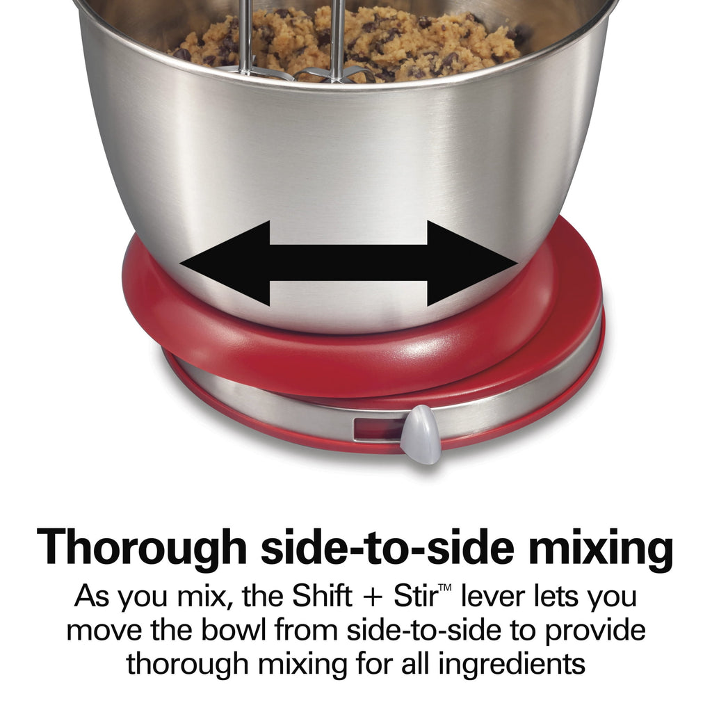 Hamilton Beach Classic Stand and Hand Mixer Combo for Kitchen - 4 Quart, 6 Speeds with Quick Burst, Red