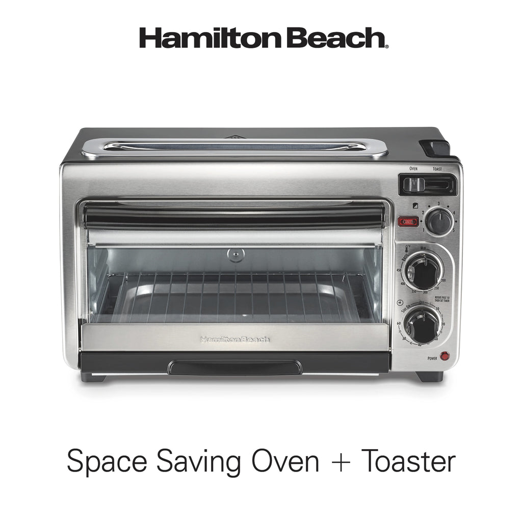 Hamilton Beach Space Saving Oven + Toaster - Holds a 9" Pizza or 3/4 Lb. of Fries, Stainless Steel Exterior