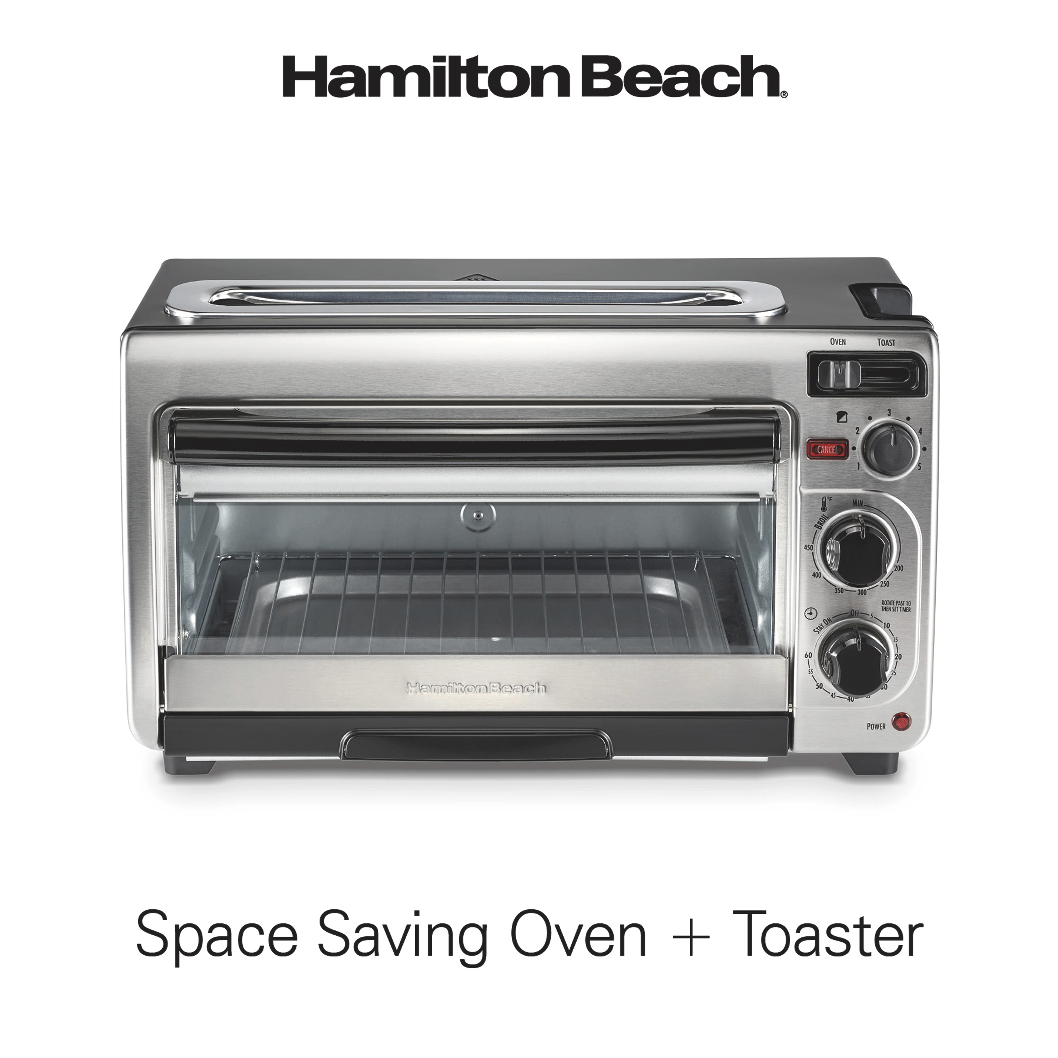 Hamilton Beach Space Saving Oven + Toaster - Holds a 9" Pizza or 3/4 Lb. of Fries, Stainless Steel Exterior