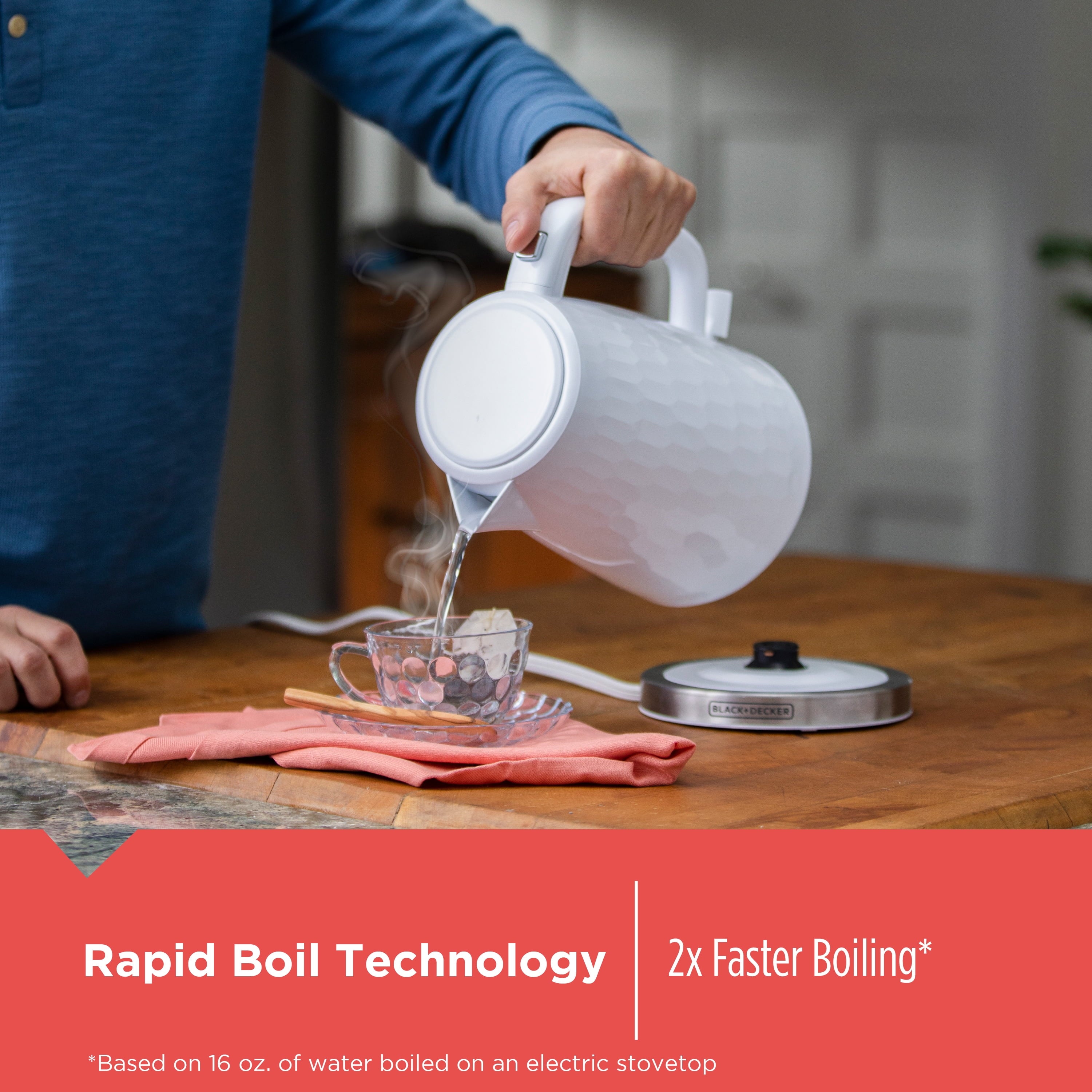 BLACK+DECKER Honeycomb Collection Rapid Boil 1.7L Electric Cordless Kettle with Premium Textured Finish - White, KE1560W