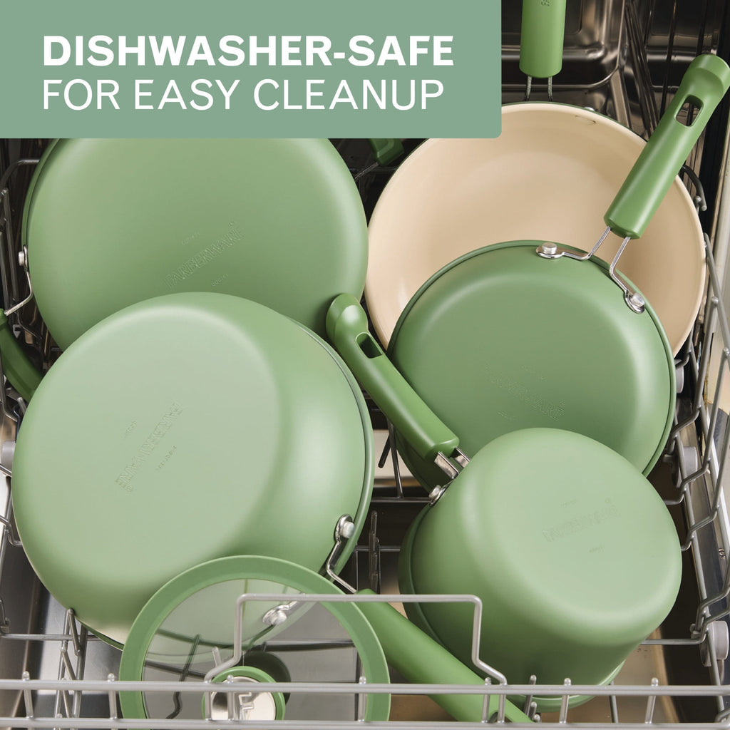 Farberware TrueCook 2pc Frying Pan Set - Dishwasher and Oven Safe, Matte Olive