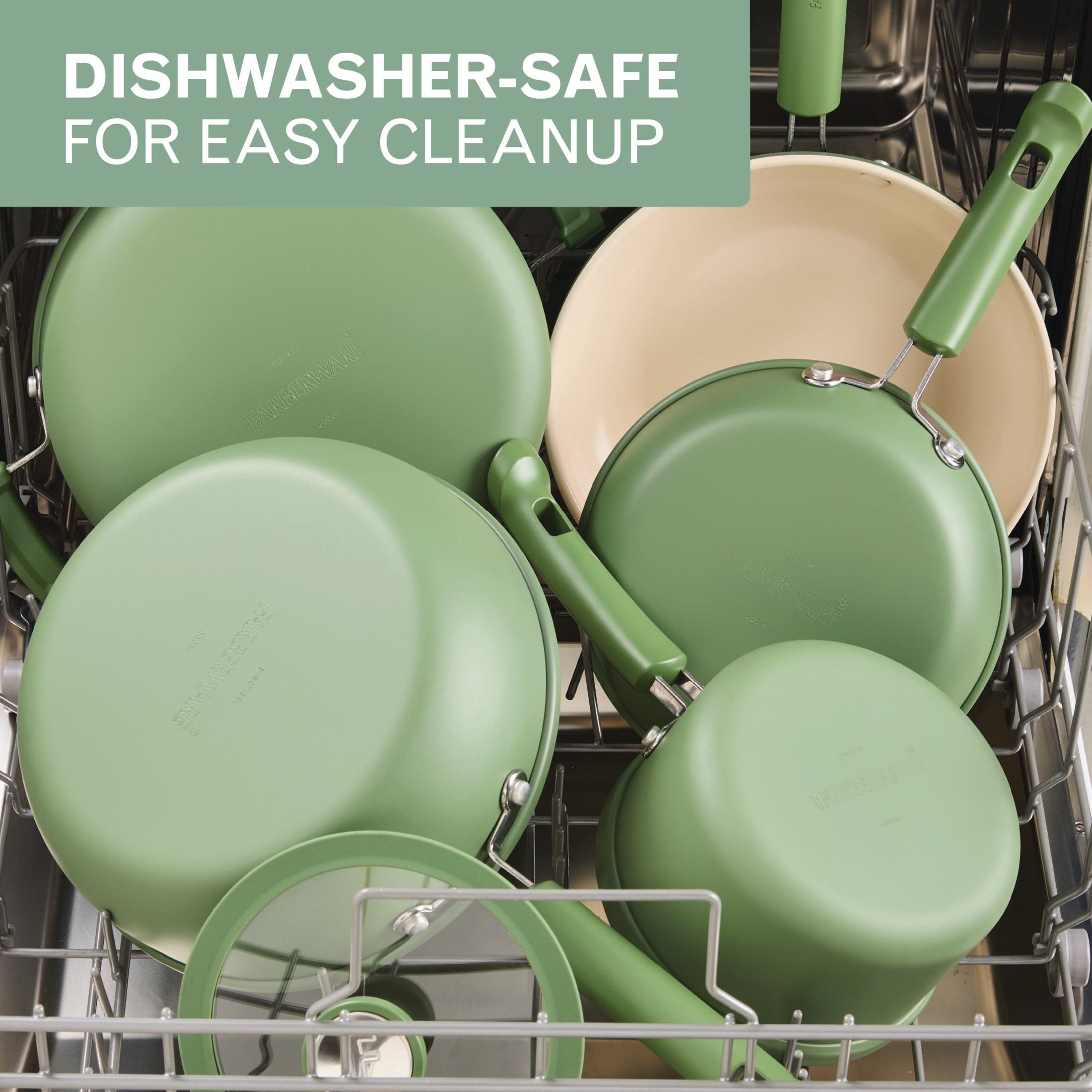 Farberware TrueCook 2pc Frying Pan Set - Dishwasher and Oven Safe, Matte Olive