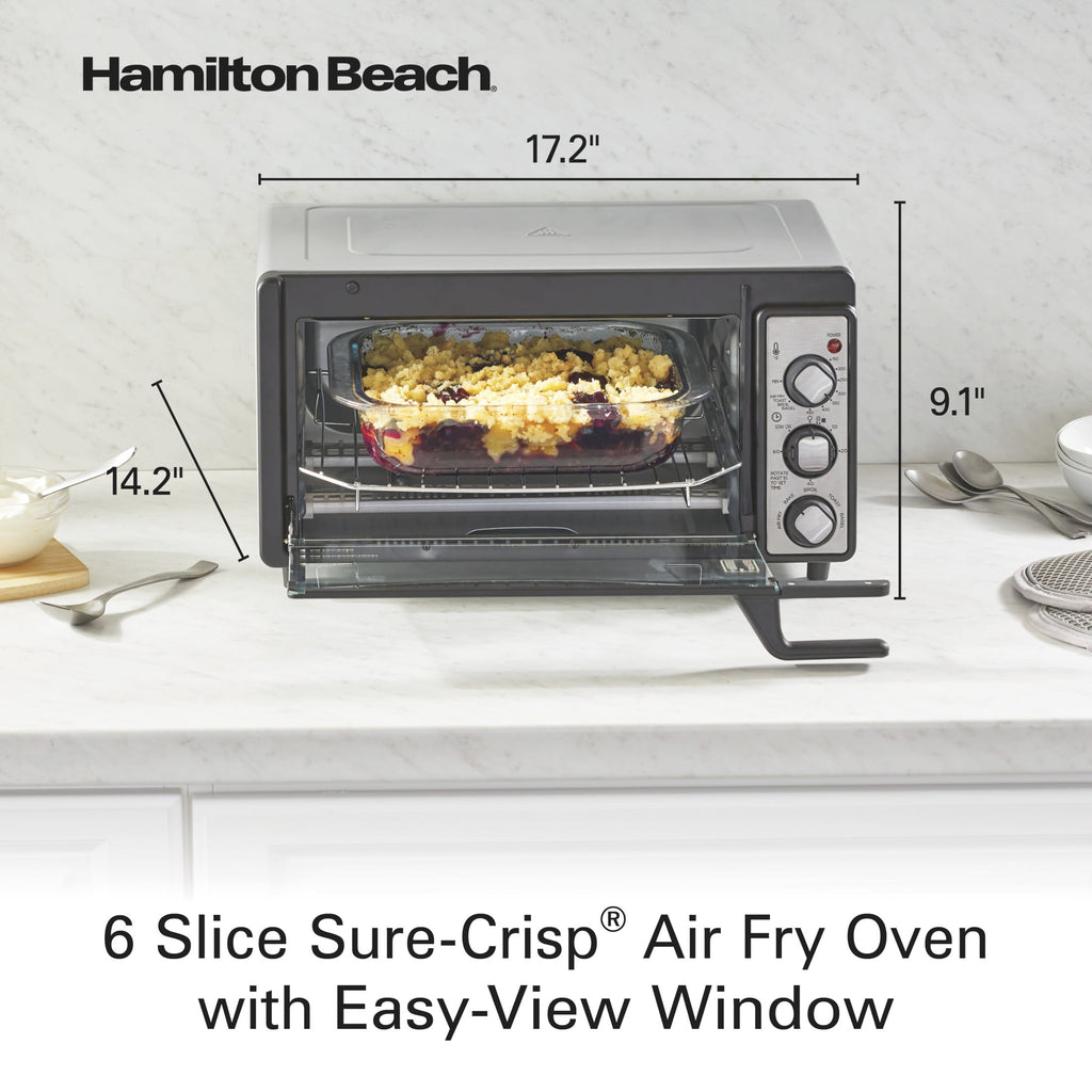 Hamilton Beach 6 Slice Sure-Crisp Air Fry Oven with Easy-View Window - Silver with Black and Stainless Steel Accents, 31480