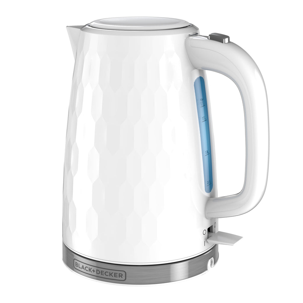 BLACK+DECKER Honeycomb Collection Rapid Boil 1.7L Electric Cordless Kettle with Premium Textured Finish - White, KE1560W