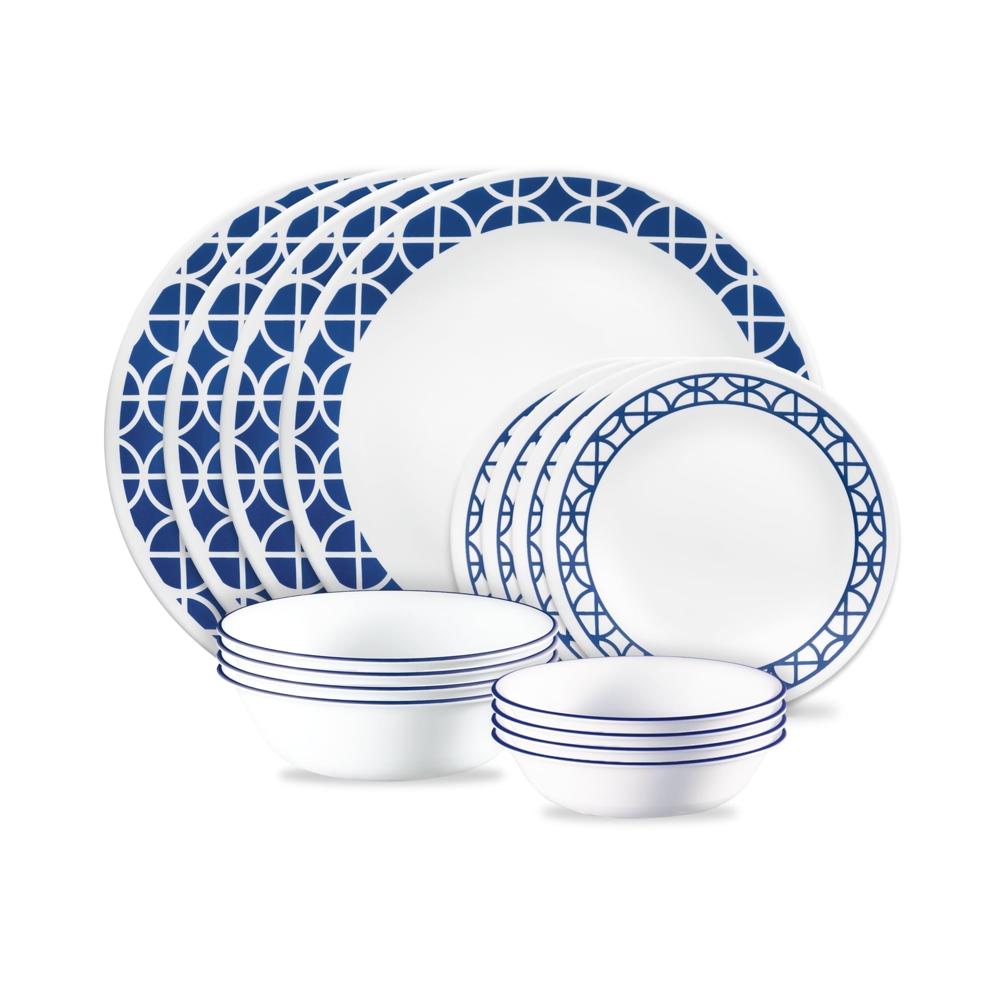 Corelle Cobalt Circles 16-Piece Glass Dinnerware Set (Service for 4)