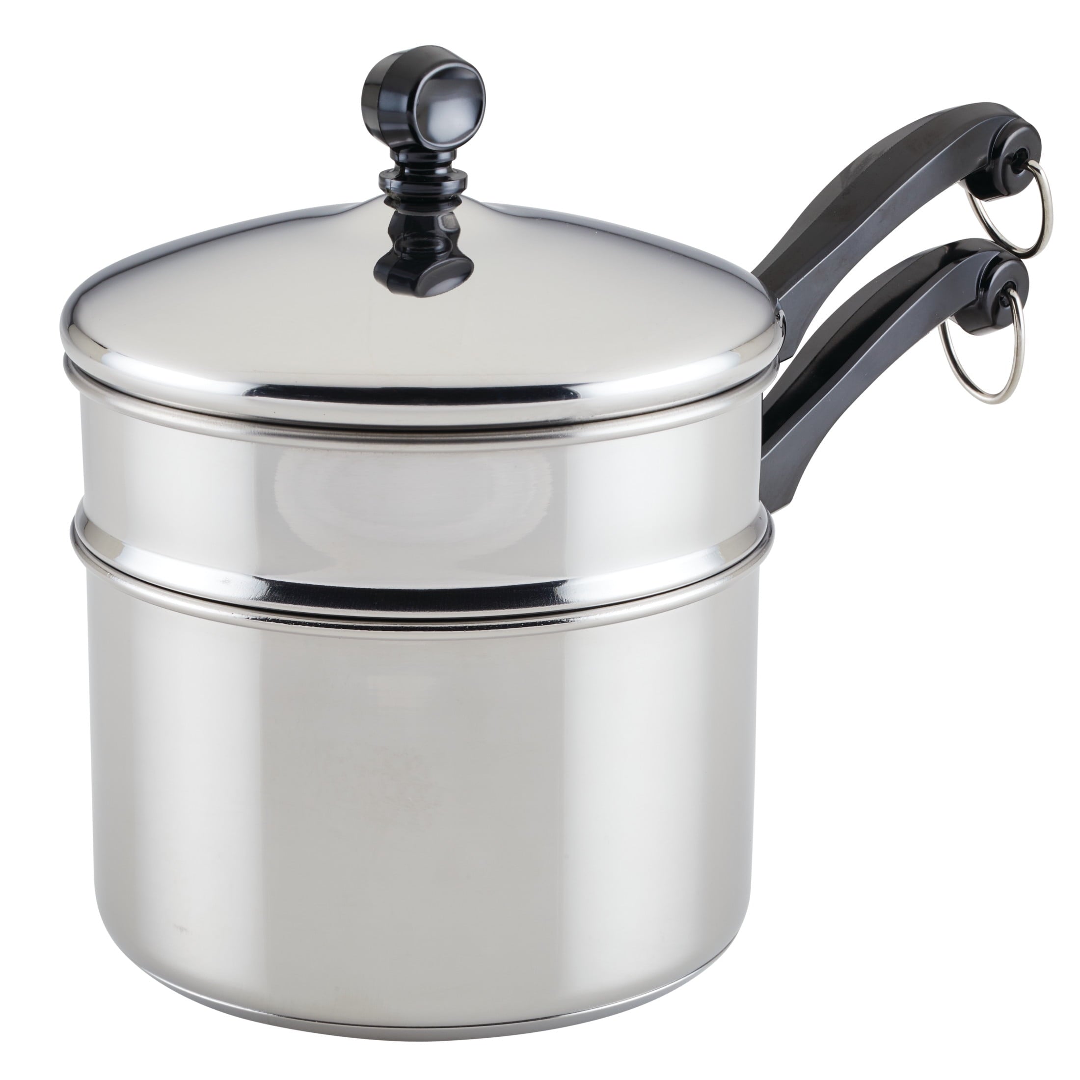 Farberware Classic Series 2 Quart Stainless Steel Double Boiler and Saucepan with Lid - Induction Compatible, Metal Utensil and Dishwasher Safe, Stainless Steel