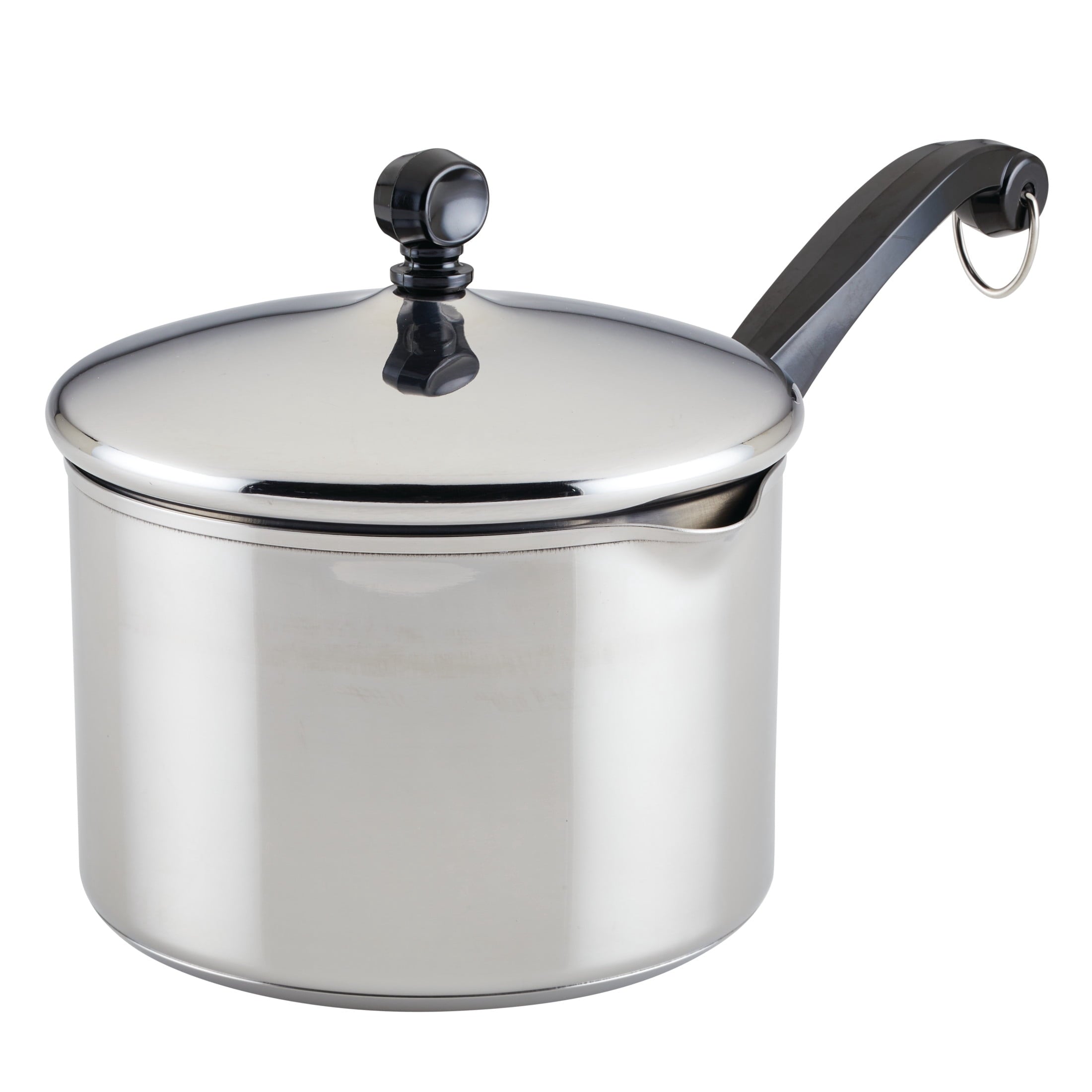 Farberware Classic Series 3 Quart Stainless Steel Straining Sauce Pan with Lid - Induction Compatible, Metal Utensil and Dishwasher Safe, Stainless Steel