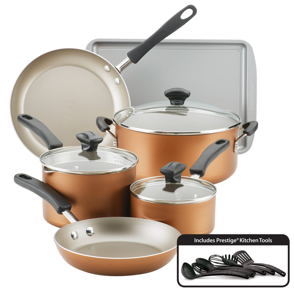Farberware Cookstart Aluminum DiamondMax Nonstick Cookware Set - 15-Piece, Copper