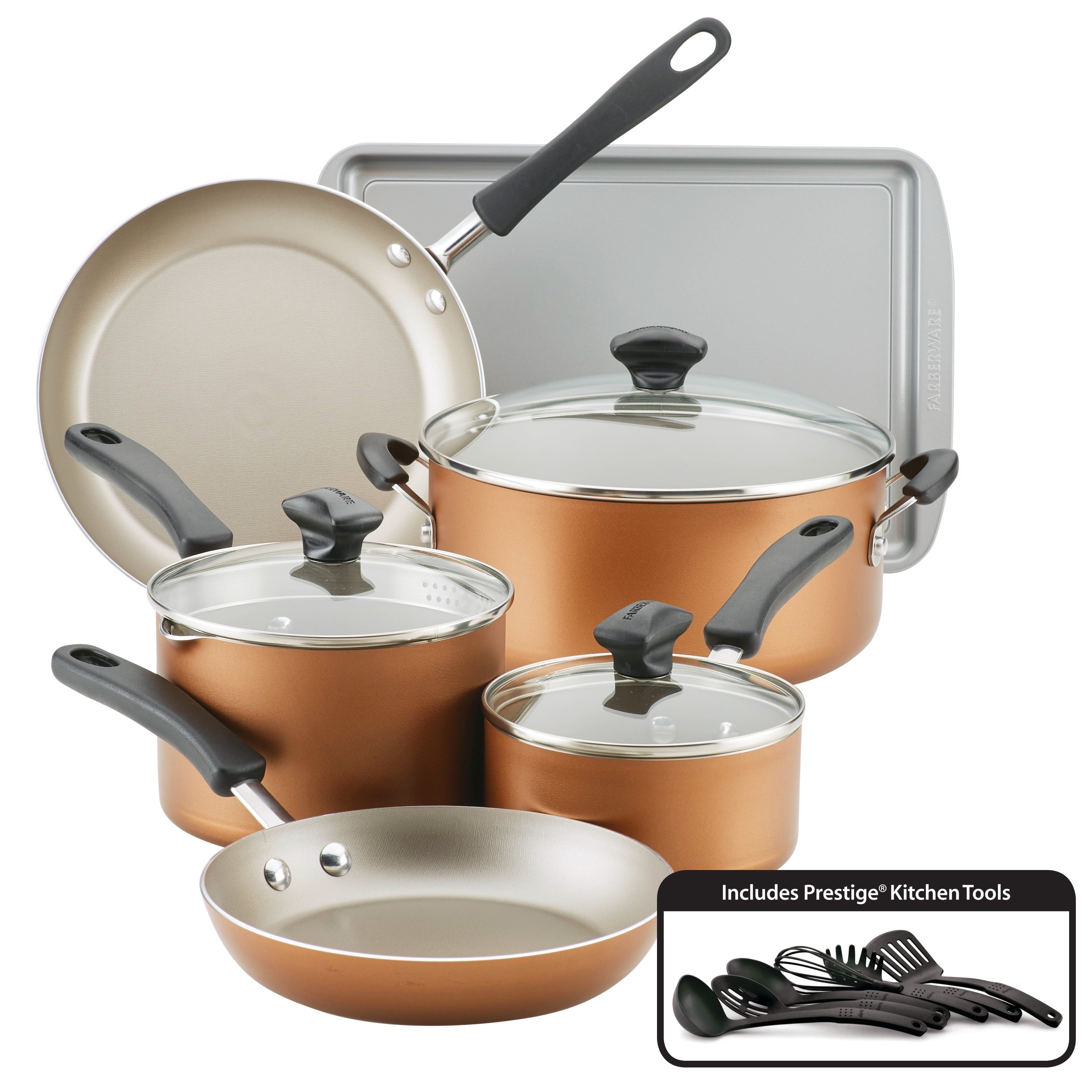 Farberware Cookstart Aluminum DiamondMax Nonstick Cookware Set - 15-Piece, Copper